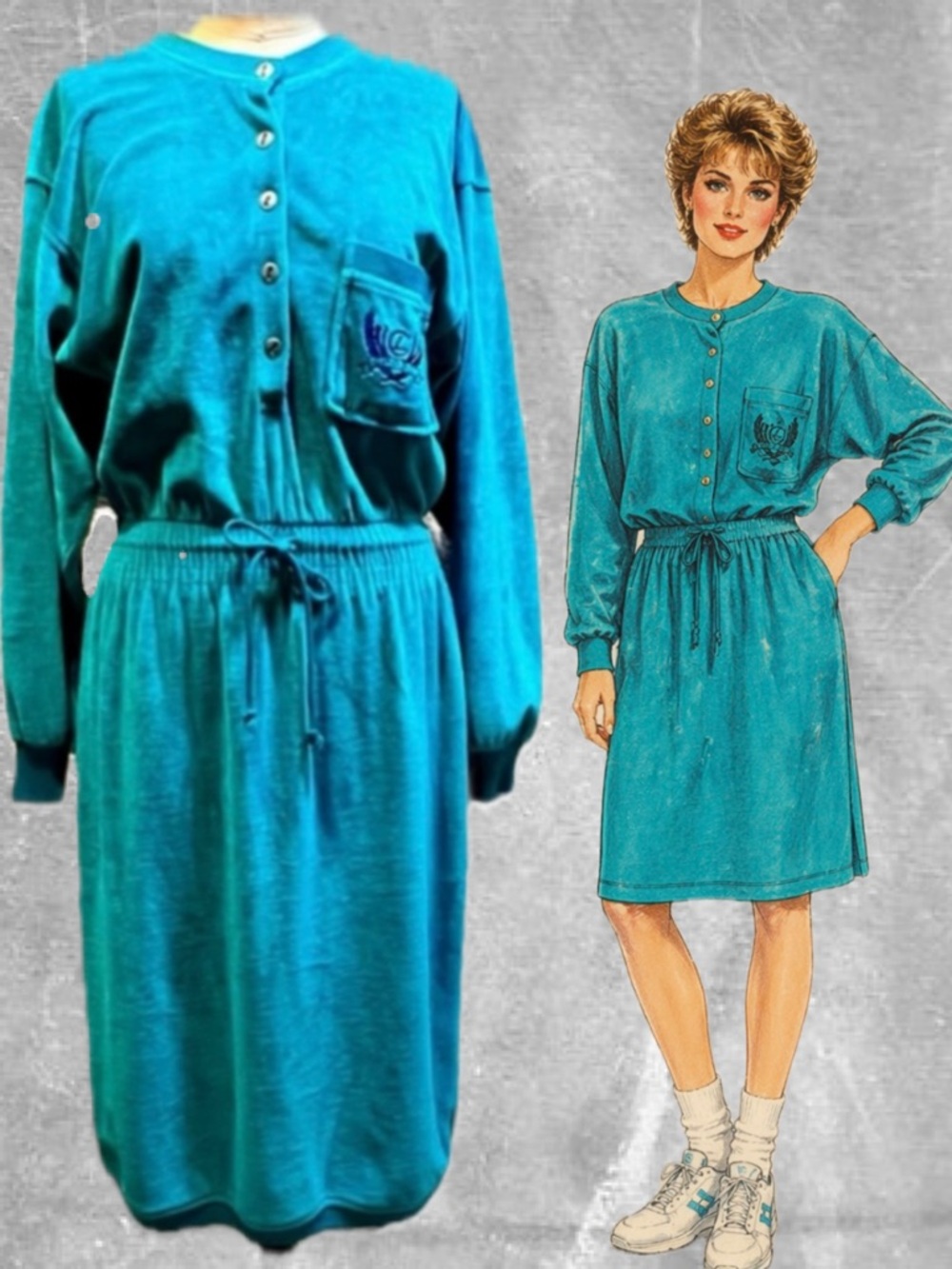 VINTAGE‎ |  90s Liz Claiborne velvet romper dress teal turquoise blue midi